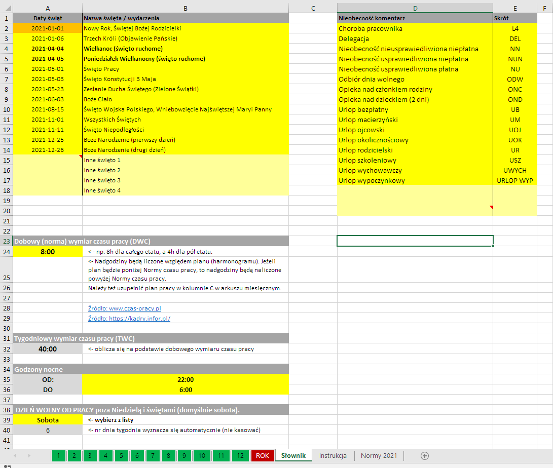 Roczna Ewidencja Czasu Pracy Wersja Screen Jak Zrobi W Excelu
