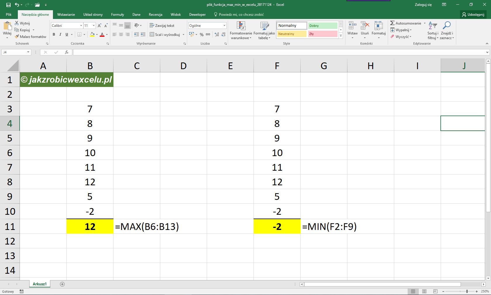 Funkcja Min W Excelu Warto Minimalna Jak Zrobi W Excelu