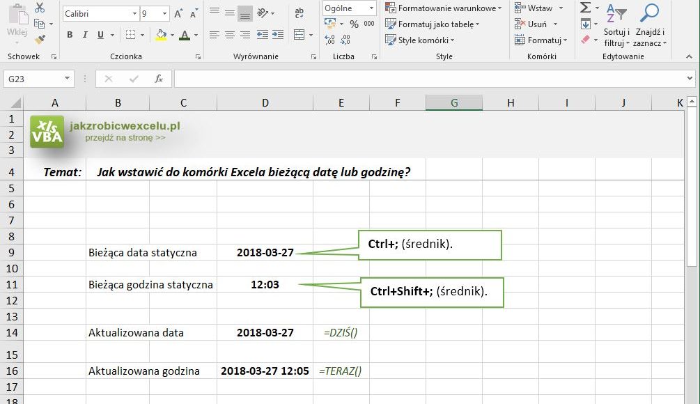 Excel - aktualna data i godzina