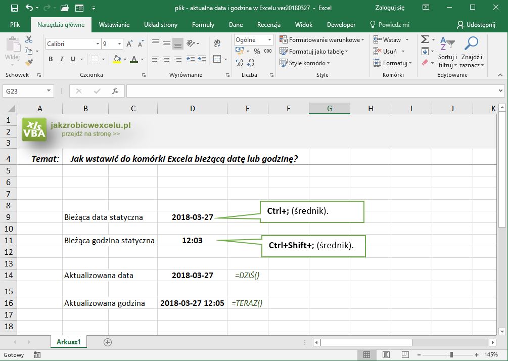 Jak Wstawić Do Komórki Excela Bieżącą Datę Lub Godzinę Jak Zrobić W 7590