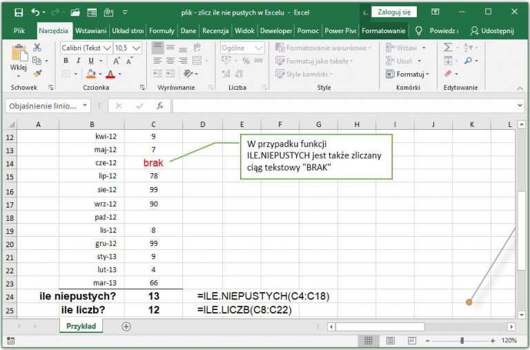 Jak W Excelu Obliczyć Liczbę Niepustych Komórek Jak Zrobić W Excelu 3239