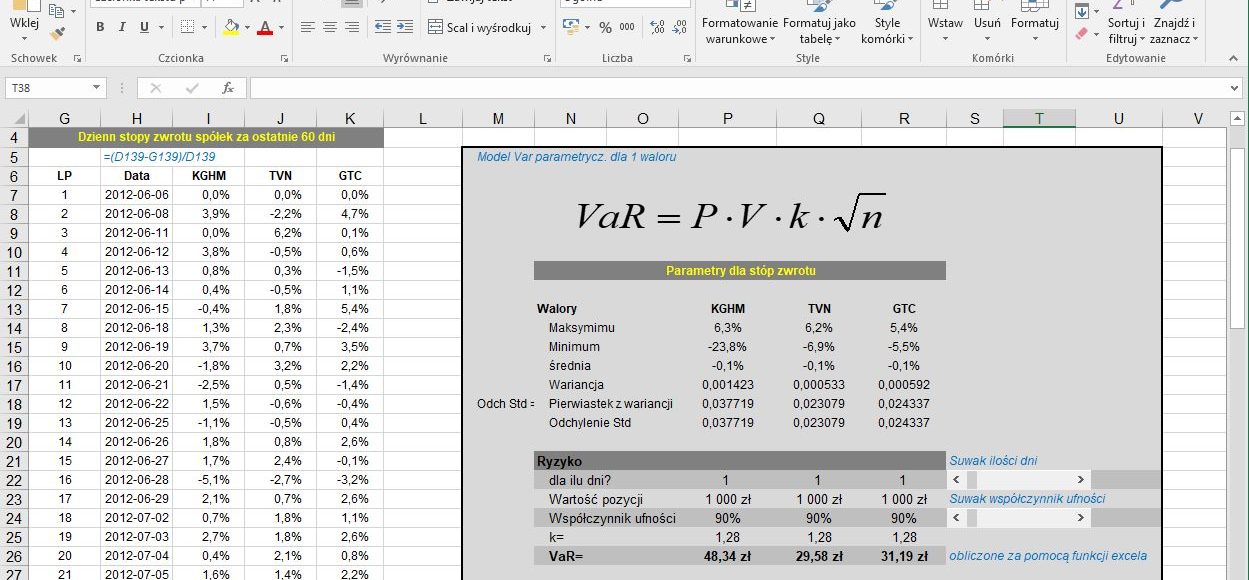 VaR ryzyko w Excelu