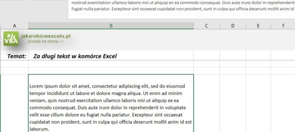 Excel - za długi tekst w komórce
