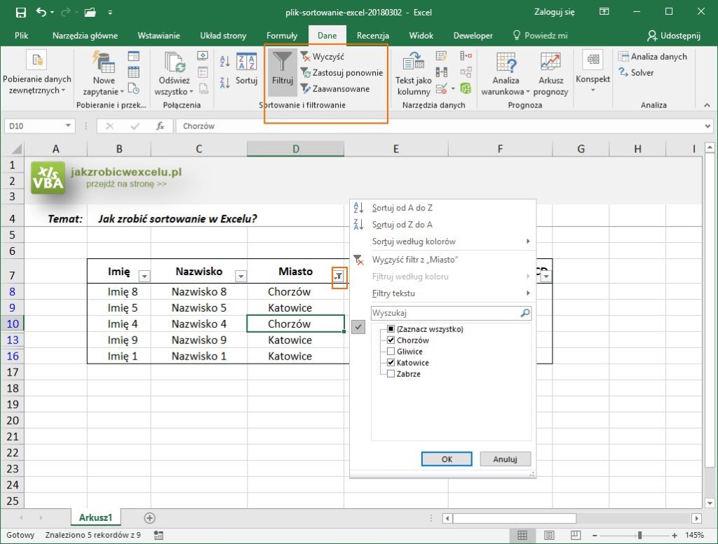 Filtrowanie Excel 2016 Jak Zrobić W Excelu 9068