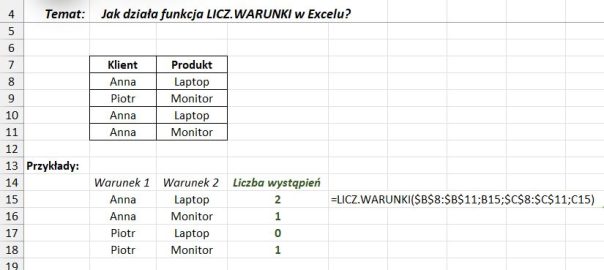 funkcja licz warunki w excel