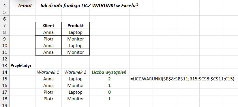 funkcja licz warunki w excel