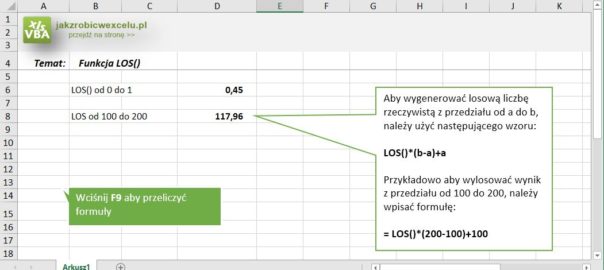 Funkcja LOS - losowanie w Excelu