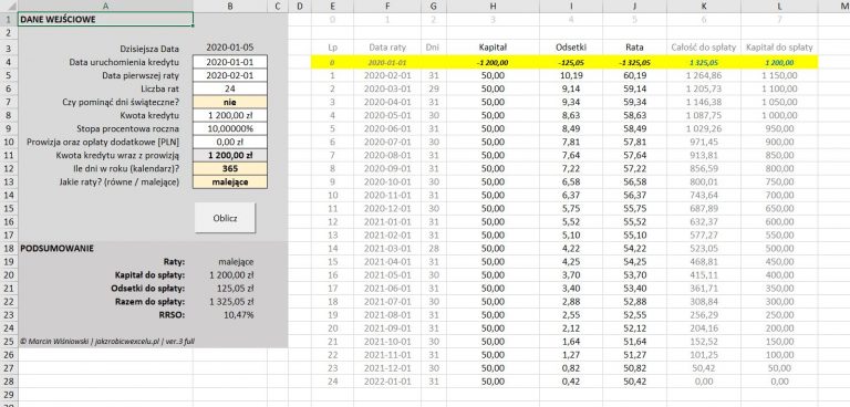 Kalkulator Kredytowy W Excelu Jak Zrobić W Excelu 0727