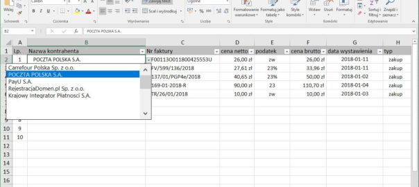 Lista rozwijana Excel - screen
