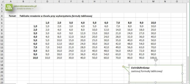 Tabliczka mnożenia w Excelu