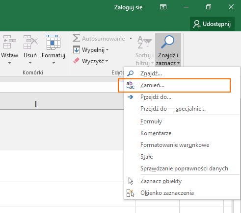 Zmiana kropki na przecinek w Excelu - funkcja znajdź i zmień